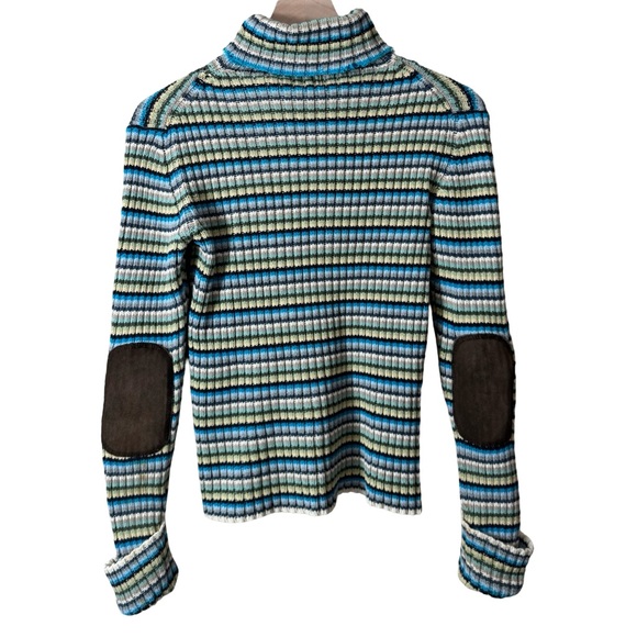 GAP Sweaters - Vintage 90s Striped Gap Sweater Leather Elbow Patch XS Turtleneck 100% Cotton